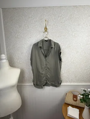 Quince Olive Green Vintage Wash Tencel Short Sleeve Camp Shirt - Size - Medium thumbnail 10