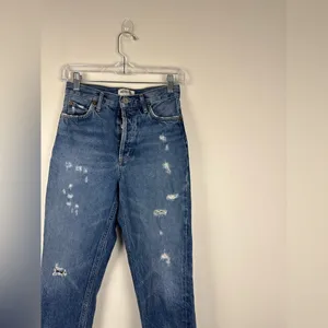AGOLDE Riley Cropped High Rise Sttraight Leg‎ Distressed Raw Hem Jeans Sz 24 thumbnail 3