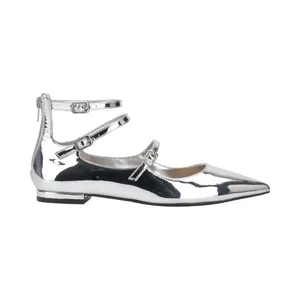 NWT INC International Concepts Triple-Strapped Flats Sandals Silver Gray 7.5M thumbnail 2