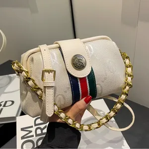 Monogram Chain Shoulder Bag Cream Gold Stripe Crossbody Clutch NIP thumbnail 14