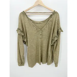 Pilcro Anthropologie Women Medium Moss Green‎ Ruffle Open Back Tunic Tee R20 thumbnail 2