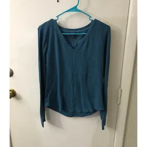 Aeropostale Waffle Knit Thermal Long Sleeve Tee L Turquoise Cabincore Classic thumbnail 3