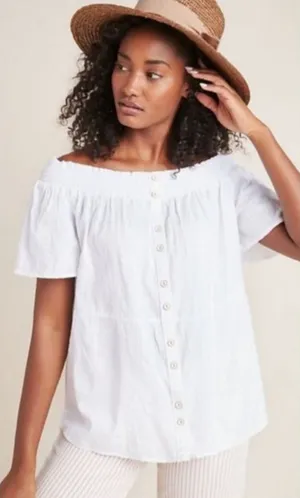 ANTHrOPOLOGIE Lucille White Off Shoulder Top medium thumbnail 1