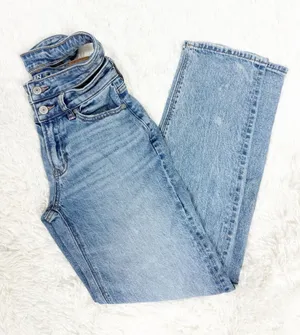 American Eagle Super High-Rise Baggy Straight Jeans Size 000 Double Waist thumbnail 1