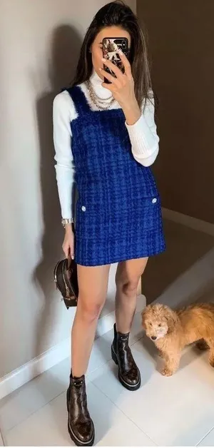 Bloggers Favorite Blue Textured Pinafore Dress thumbnail 2