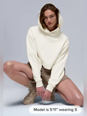 Alo NWT Bae Hoodie Ivory Cream Cropped Pullover Sweatshirt Size L thumbnail 4