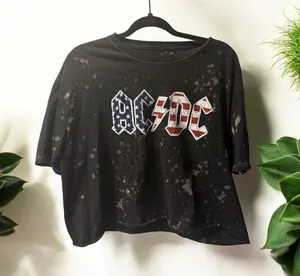 AC/DC Graphic Cropped T shirt Remake of 1980 US Tour Splatter Large thumbnail 1