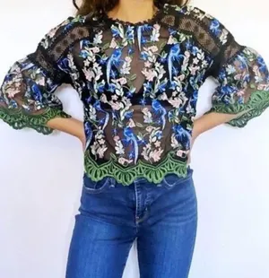 Topshop Floral Peacock Embroidered Crochet Top thumbnail 3