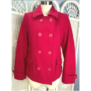 Vintage 90s Old Navy Bright Pink Wool Blend Peacoat Women's S Double Breasted thumbnail 2