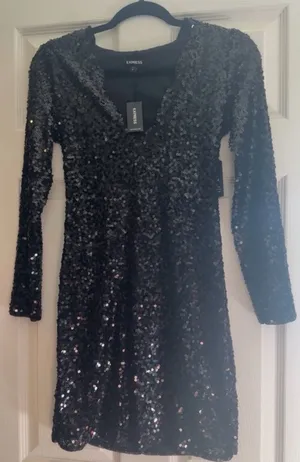 Express Sequin Cocktail Mini Dress NWT Size Small Black Id 90105 women's thumbnail 1