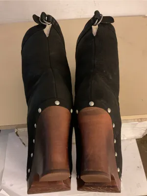 UGG women black leather platform clog Carnegie boots US 8 thumbnail 12