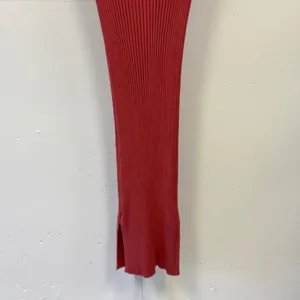 Freshman 1996 Ribbed Knit Maxi‎ Dress Coral Pink Notched V-Neck Cap Sleeve Large thumbnail 4