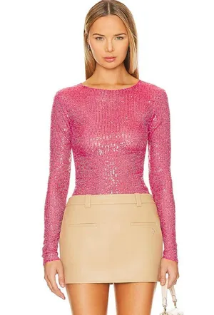 NWT Free People x Intimately FP Gold Rush Long Sleeve In Hot Pink Combo thumbnail 4