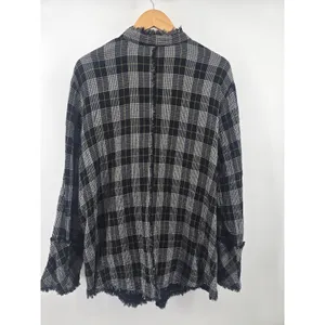 Habitat Tunic Womens L 76130 Black Plaid Raw Edge Button Down‎ EUC thumbnail 3
