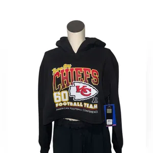 NWT NFL Kansas City Chiefs Short Hoodie Black Attached Hood Ladies Sz Large thumbnail 4