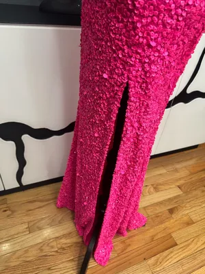 Sherri Hill 54330 Neon Pink Sequin One Shoulder Gown High Slit Women's Dress thumbnail 7