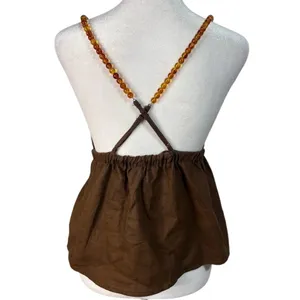 Rachel Zoe Cami Top Womens XS Brown NEW Beaded Strap Linen Blend Babydoll V-Neck thumbnail 2