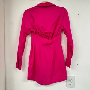 Urban Outfitters Hot Pink Long Sleeve Mini Dress Womens XS Barbie Core Collared thumbnail 11