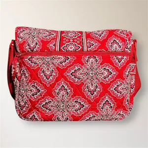 Vera Bradley Frankly Scarlet Red‎ Pink Quilted Messenger Bag Laptop Tote Boho thumbnail 2
