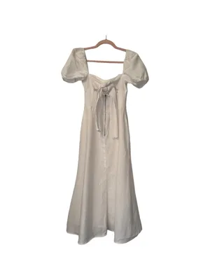 Reformation Denver White Linen Open Back Puff Sleeve Romantic Midi Dress Size 0 thumbnail 8