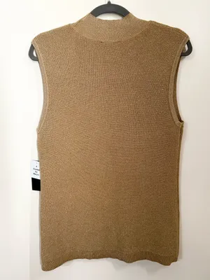 Tahari ASL Camel/Gold Sleeveless Mock Neck Sweater Size 8 NWT Sophisticated Boho thumbnail 2