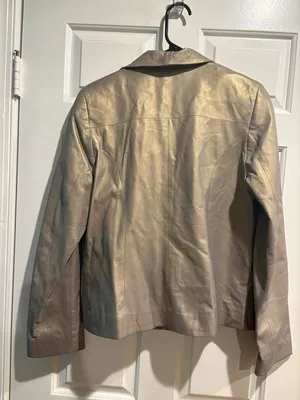 Naturel metallic champaigne leather jacket zipped vintage 90s sz M thumbnail 2