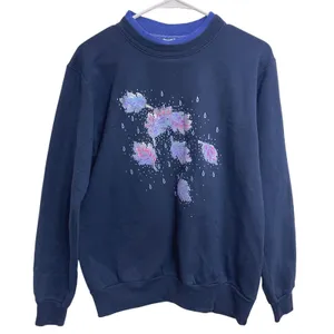 Vintage 90s Morning Sun Blue Grandma‎ Sweater Artsy Graphic Leaves Nature Size S thumbnail 1