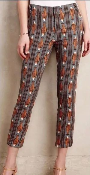 Anthropologie Cartonnier Fish Print Cropped Pants 2 Novelty Tweed Trouser thumbnail 1