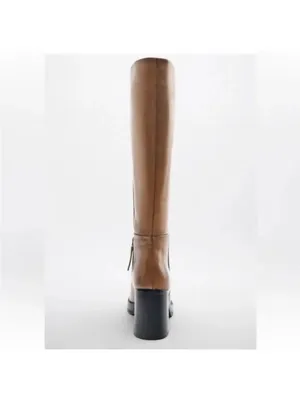 Zara Cow Leather Block Heel Knee Lenght Boots, Size Uk 8/Eur 41, Bnwt🏷 No Box thumbnail 3