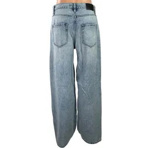 DKNY Women's Blue Light Wash Rhinestone High Rise Wide Leg Baggy Denim Jeans 28 thumbnail 3