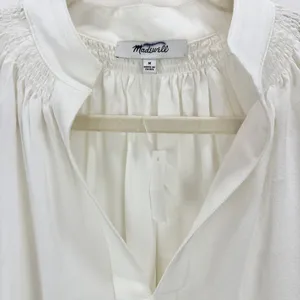 Madewell Shirred Long Sleeve Top Blouse Silk Lightweight Winter White Medium NWT thumbnail 8