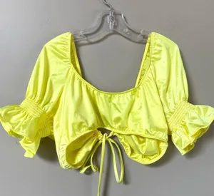 NWOT Frankie’s Bikinis x Naomi Osaka lemon drop Carly puffy sleeve bikini top M thumbnail 6