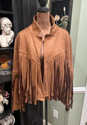 Chartou Brown Faux Suede Fringe Jacket Size Large thumbnail 1