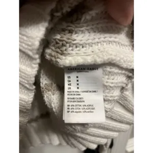 American Eagle White and Beige Striped Sweater Med but Oversized‎ w/large pocket thumbnail 3