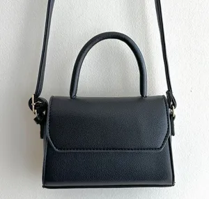 Small Black Top Handle Crossbody Faux Pebble Leather Snap Closure Bag thumbnail 1
