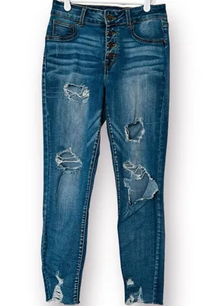 Maurices High Rise Skinny Blue Jeans Womens Small S Distressed Button-Fly thumbnail 1