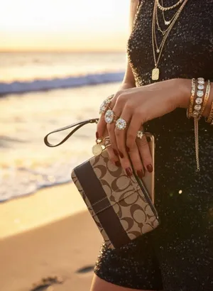 Coach ❃ Signature Monogram Jacquard Wristlet Clutch Bag ❃ Leather Trim ❃ Khaki ❃ thumbnail 1