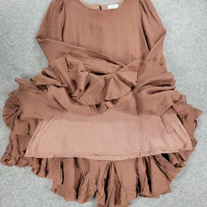 Bluivy Swing Dress Youth Medium Brown Ruffle Trim Fit & Flare Mini Lined Flowy thumbnail 4