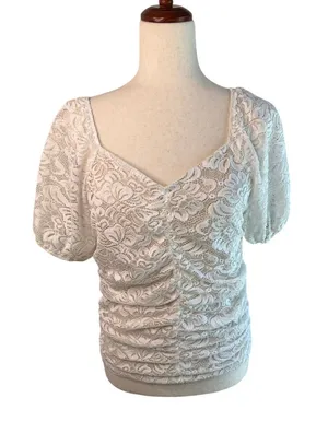 White Floral Lace Ruched Top – Size XL thumbnail 1