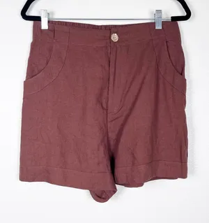 House Of Harlow Women's Linen Blend Shorts Brown Sz L thumbnail 1