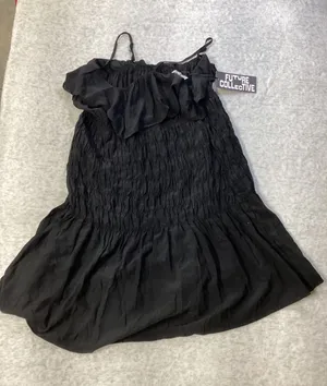 Future Collective Reese‎ Blutstein Black Smocked Ruffle Mini Dress NWT Womens L thumbnail 1