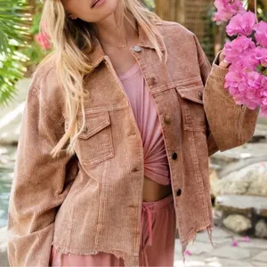 POL Frayed Hem Vintage Inspired Teddy Bear Brown Cropped Corduroy Jacket S thumbnail 2