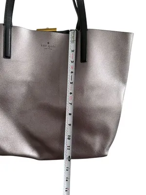 KATE SPADE Pewter Silver Black Reversible Leather Shoulder Tote Bag thumbnail 9