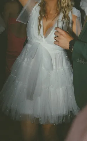 White Pearl Bridal Mini Dress Size M thumbnail 1