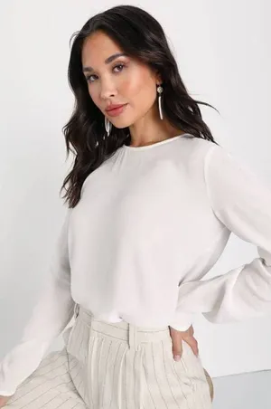 Lulus Essentially Effortless White Long Sleeve Top - Size XS thumbnail 1