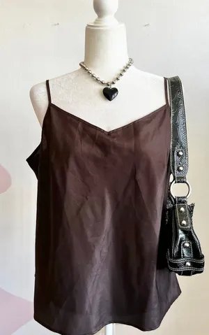Brown Cami Tank Top Y2K 2000s 90s‎ Retro Indie Soft Girl Minimalist XL thumbnail 1