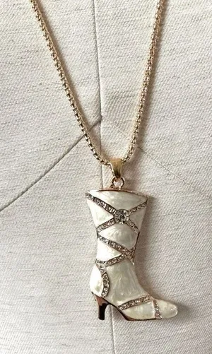 Betsey Johnson enamel rhinestone boot pendant necklace thumbnail 1