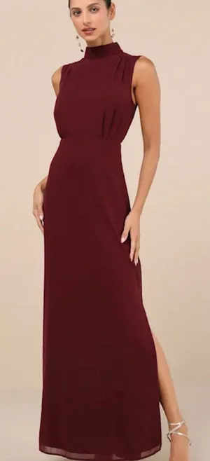 Lulu’s Plum Chiffon Sleeveless Mock Neck Maxi Dress NWT XL thumbnail 1