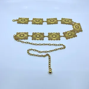 Gold Y2K Textured Rectangular Boho Chain Belt, Fits 23.5-43.5 Inches, X7GA1252 thumbnail 6