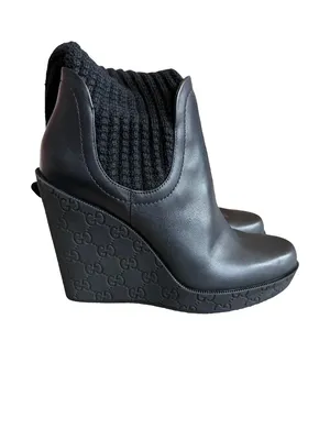 Gucci Aspen Wool Babylon Black Wool Knit Over the Knee Wedge Size 9.5 Women's thumbnail 5